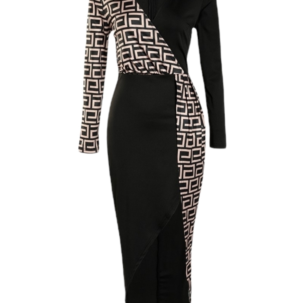 Geometric Print Split Thigh Patchwork Bodycom Dre… - image 2